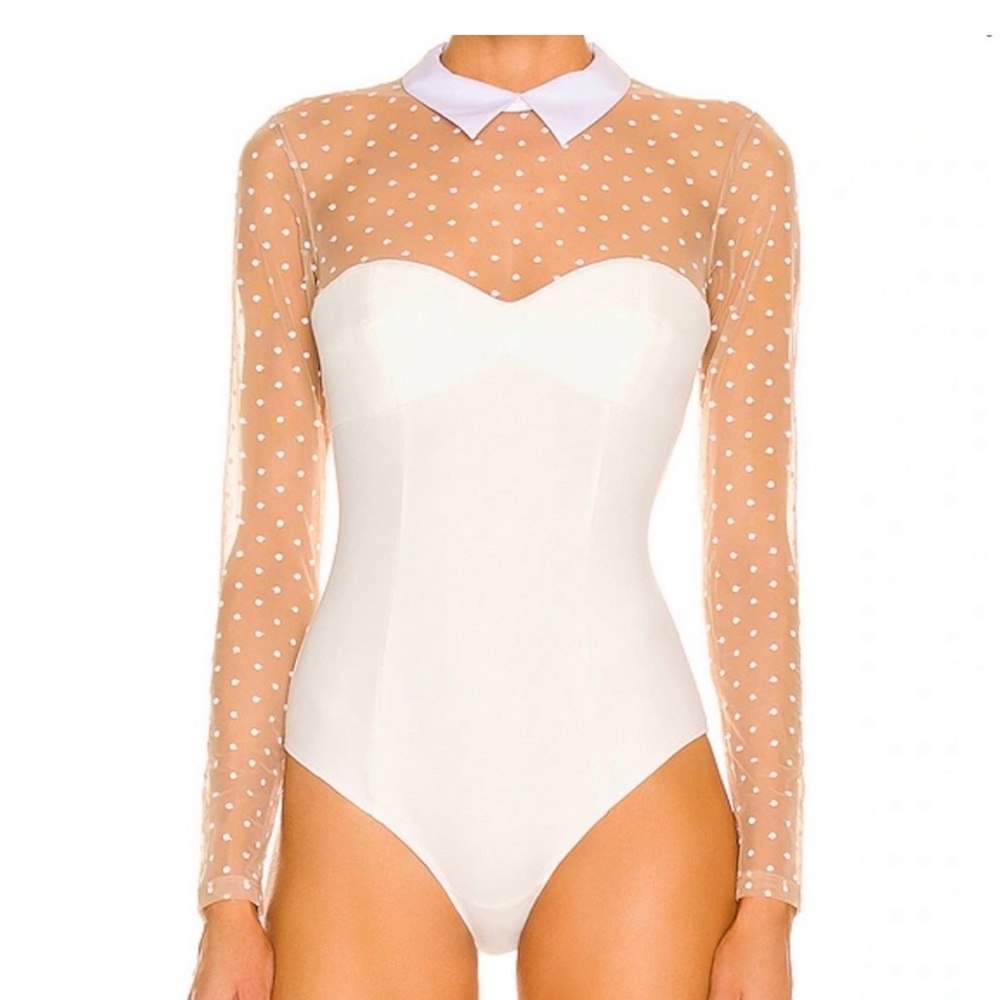 Fleur du Mal white and tan polka dot bodysuit. New with tags - Picture 2 of 11